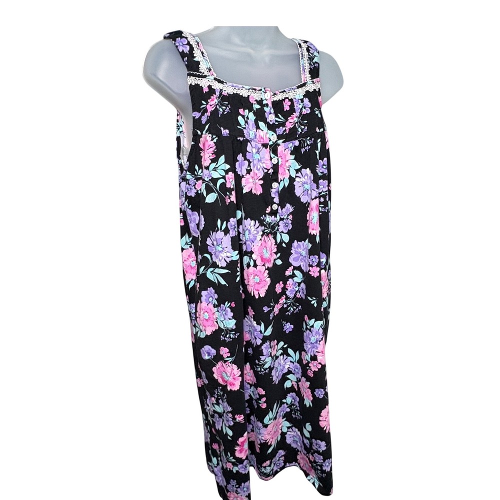 Cotton med Nightgown Black Pink Purple Sleeveless Lace Aria Sleepwear grannycore